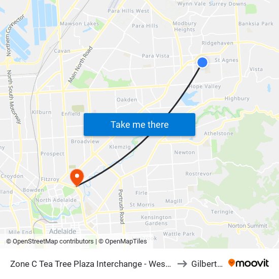 Zone C Tea Tree Plaza Interchange - West side to Gilberton map