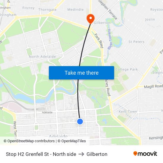 Stop H2 Grenfell St - North side to Gilberton map