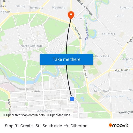 Stop R1 Grenfell St - South side to Gilberton map