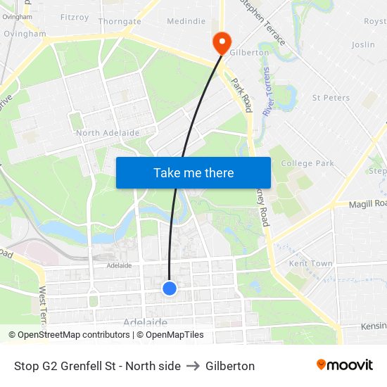 Stop G2 Grenfell St - North side to Gilberton map