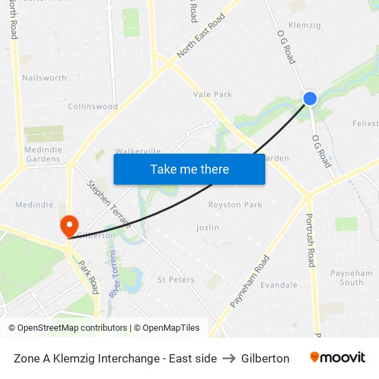 Zone A Klemzig Interchange - East side to Gilberton map