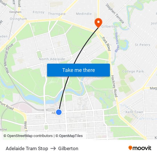 Adelaide Tram Stop to Gilberton map