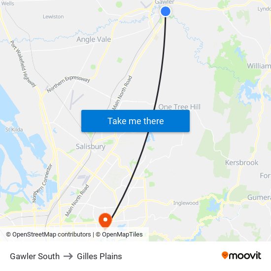 Gawler South to Gilles Plains map