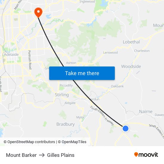 Mount Barker to Gilles Plains map