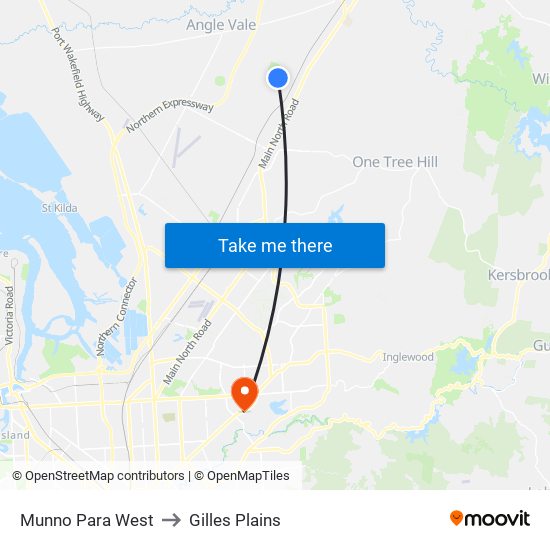 Munno Para West to Gilles Plains map