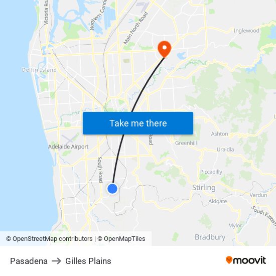 Pasadena to Gilles Plains map