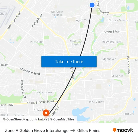 Zone A Golden Grove Interchange to Gilles Plains map