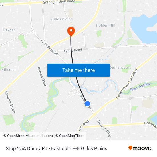 Stop 25A Darley Rd - East side to Gilles Plains map