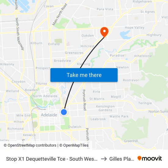 Stop X1 Dequetteville Tce - South West side to Gilles Plains map