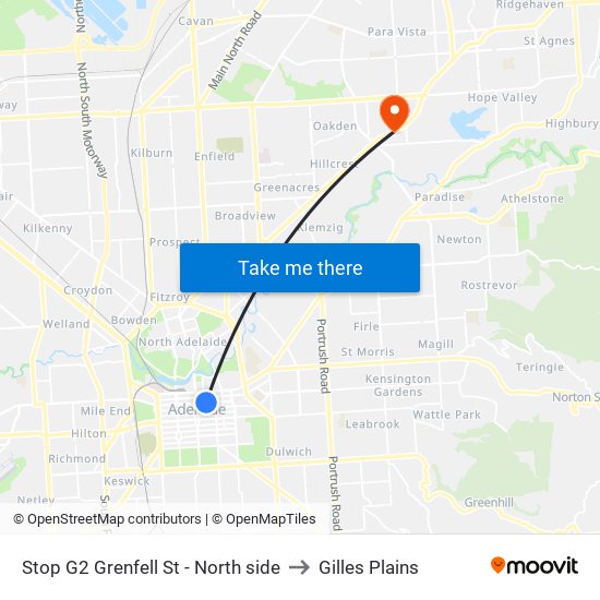 Stop G2 Grenfell St - North side to Gilles Plains map