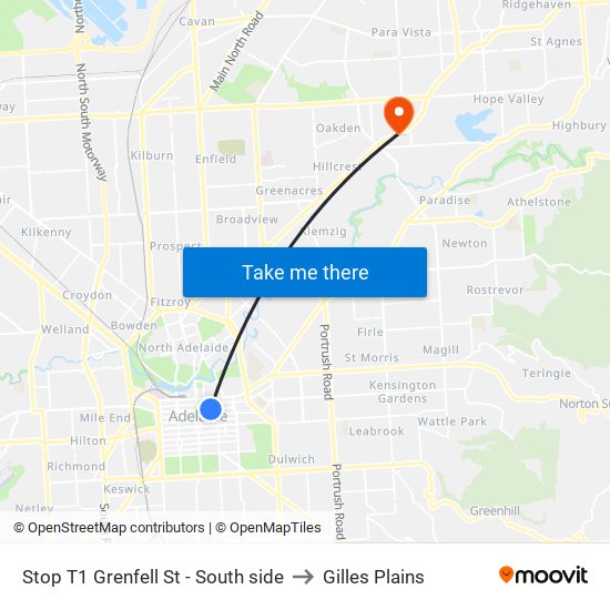 Stop T1 Grenfell St - South side to Gilles Plains map