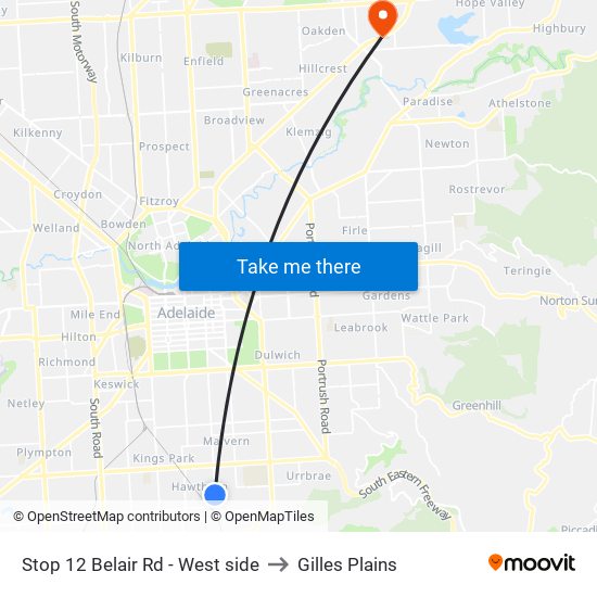 Stop 12 Belair Rd - West side to Gilles Plains map