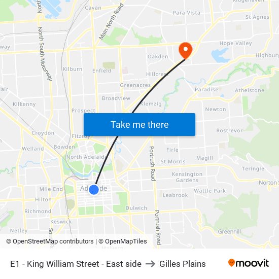 E1 - King William Street - East side to Gilles Plains map