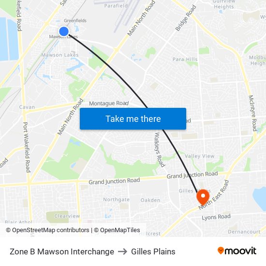 Zone B Mawson Interchange to Gilles Plains map