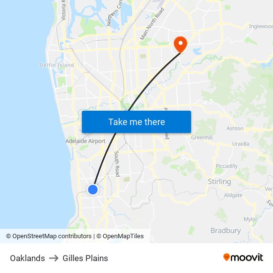 Oaklands to Gilles Plains map