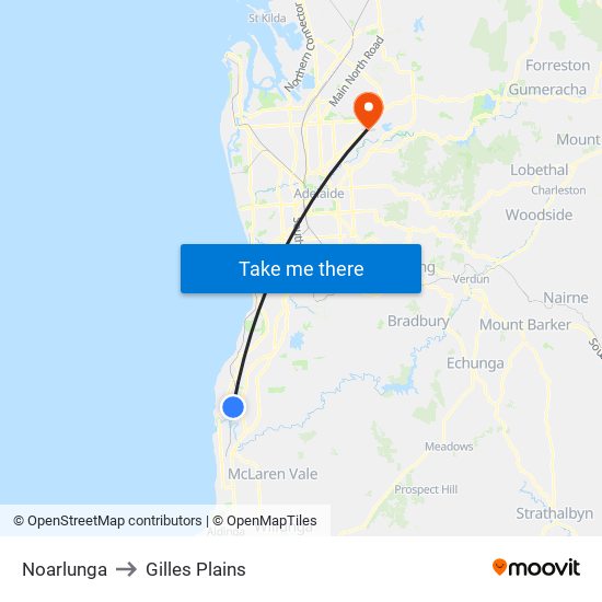 Noarlunga to Gilles Plains map