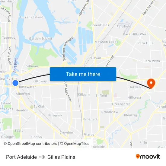 Port Adelaide to Gilles Plains map