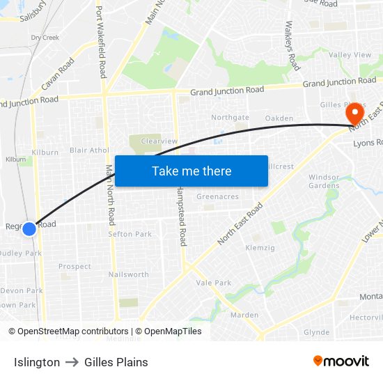 Islington to Gilles Plains map