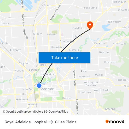 Royal Adelaide Hospital to Gilles Plains map