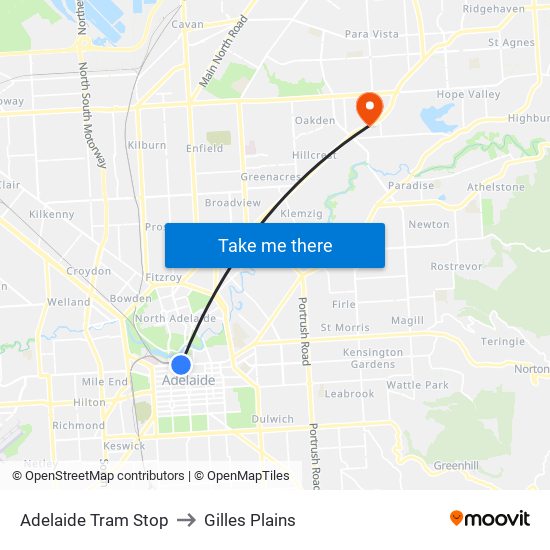 Adelaide Tram Stop to Gilles Plains map