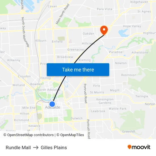 Rundle Mall to Gilles Plains map