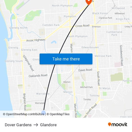 Dover Gardens to Glandore map