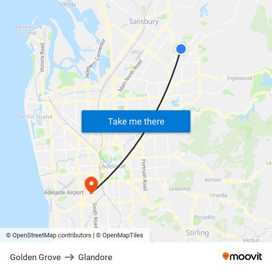 Golden Grove to Glandore map