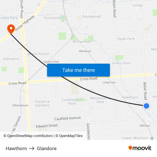 Hawthorn to Glandore map