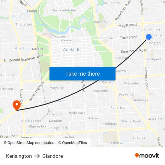 Kensington to Glandore map