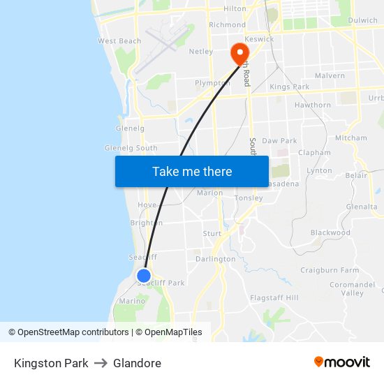 Kingston Park to Glandore map