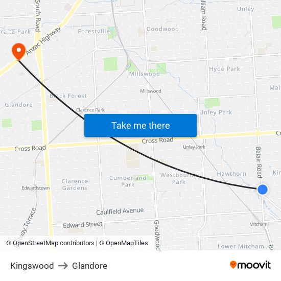 Kingswood to Glandore map