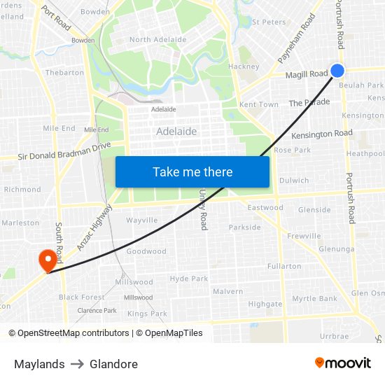 Maylands to Glandore map