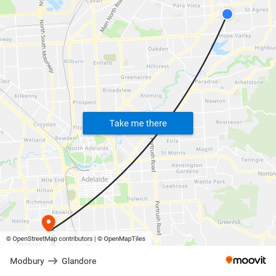 Modbury to Glandore map