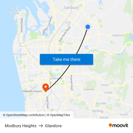 Modbury Heights to Glandore map