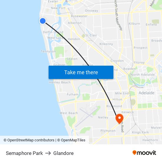 Semaphore Park to Glandore map