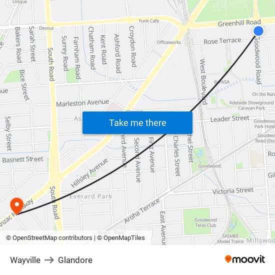 Wayville to Glandore map