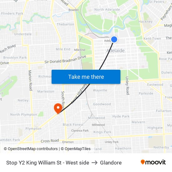 Stop Y2 King William St - West side to Glandore map