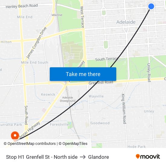 Stop H1 Grenfell St - North side to Glandore map