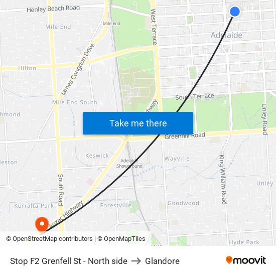 Stop F2 Grenfell St - North side to Glandore map