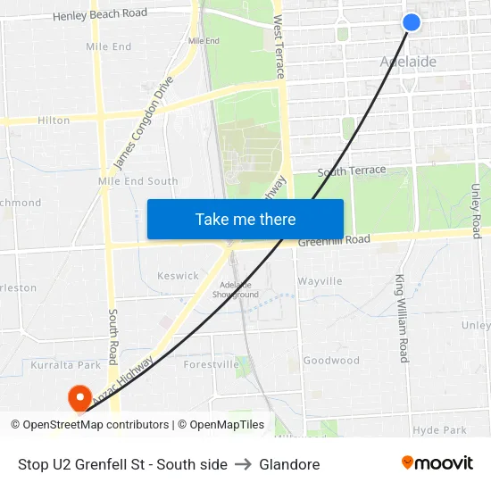 Stop U2 Grenfell St - South side to Glandore map