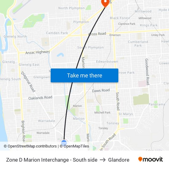 Zone D Marion Interchange - South side to Glandore map