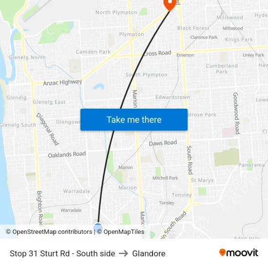 Stop 31 Sturt Rd - South side to Glandore map