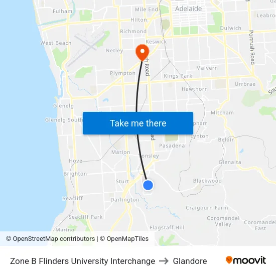 Zone B Flinders University Interchange to Glandore map
