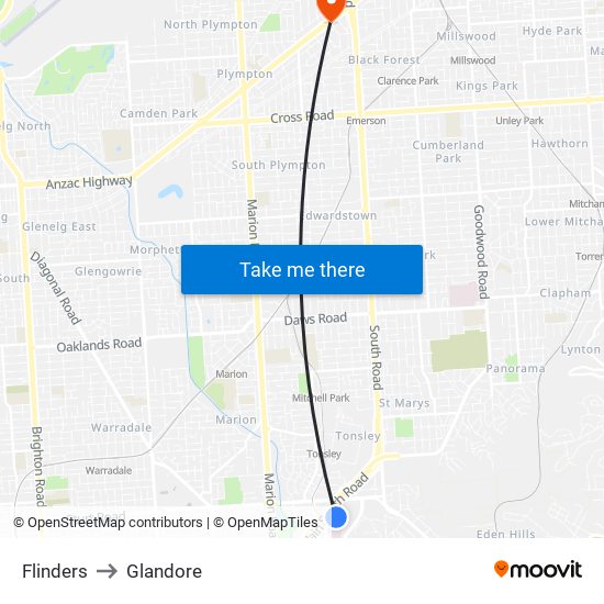 Flinders to Glandore map