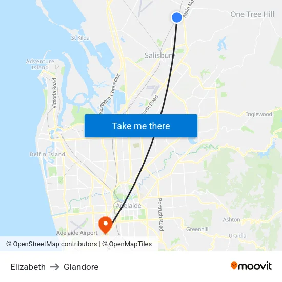 Elizabeth to Glandore map