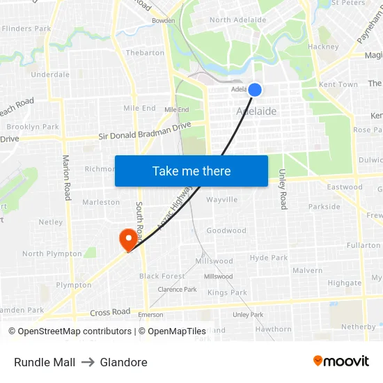 Rundle Mall to Glandore map