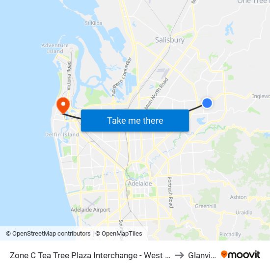 Zone C Tea Tree Plaza Interchange - West side to Glanville map