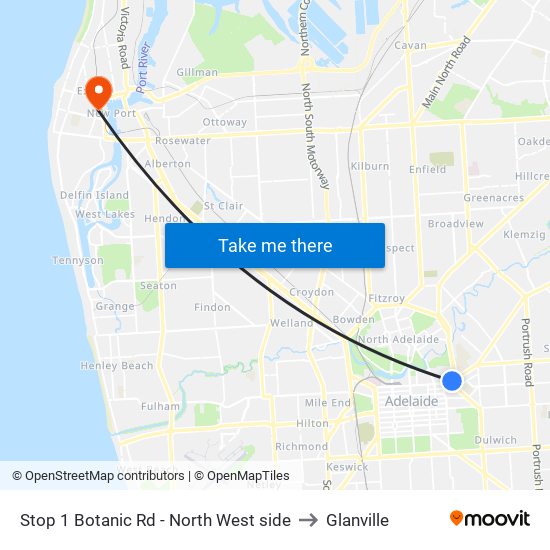 Stop 1 Botanic Rd - North West side to Glanville map