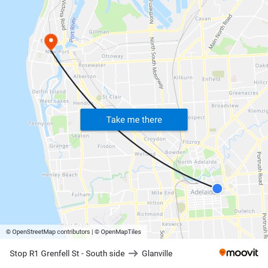 Stop R1 Grenfell St - South side to Glanville map