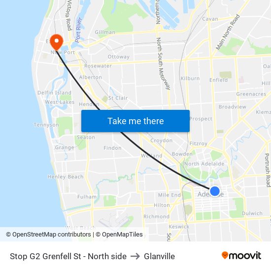 Stop G2 Grenfell St - North side to Glanville map